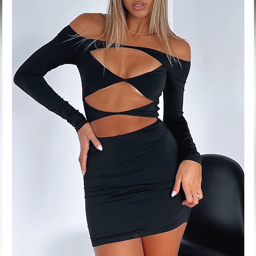 White Fox Black Mini Dress (With You Long Sleeve Mini Dress)